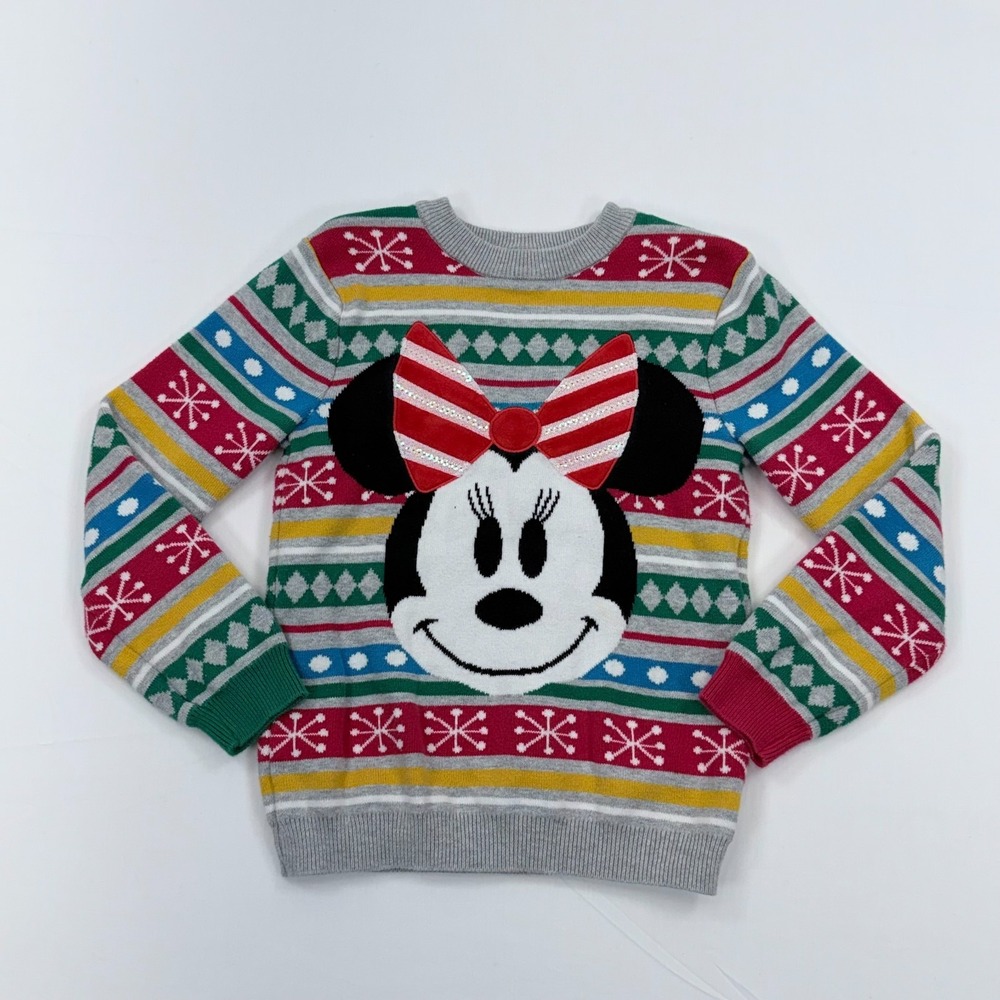 Disney Store Minnie‎ Mouse Holiday Christmas Sweater Girls 5-6 Long Sleeve 2018